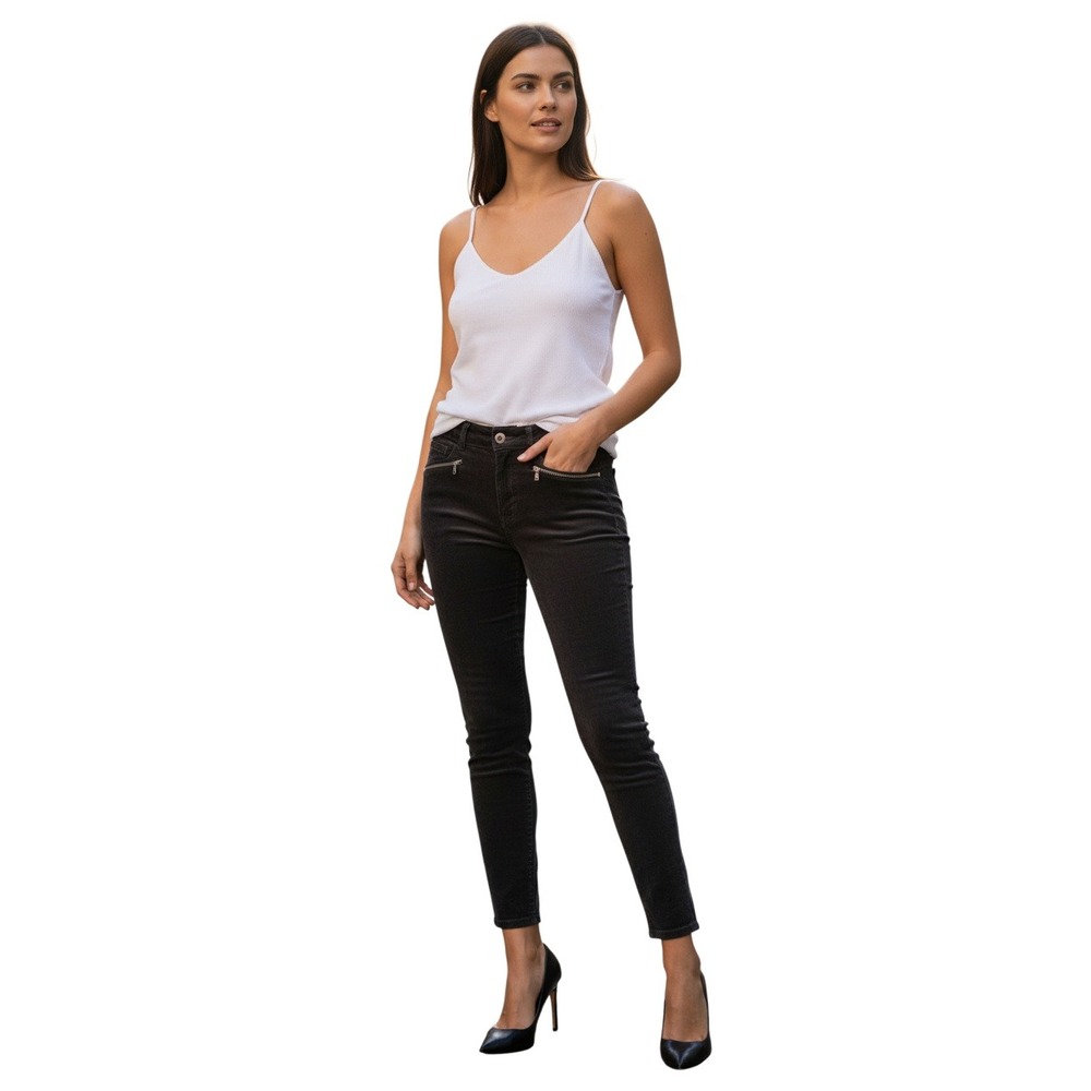 PAIGE NWT High Rise Edgemont Velvet Skinny Jeans 26x30 Black Overdye Double Zip